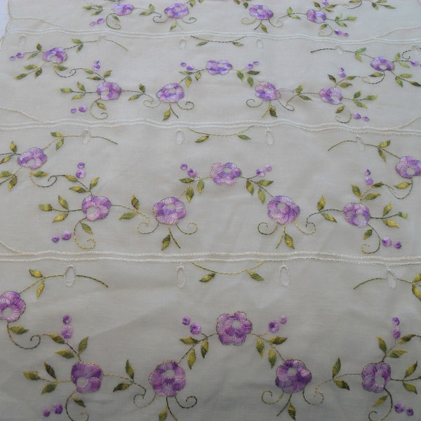 Stunning French vintage heavily embroidered cream linen curtains 55 cm width   (16357-58-59-16362-67) G35