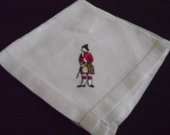 Vintage French embroidered handmade white linen handkerchief (15778) H #