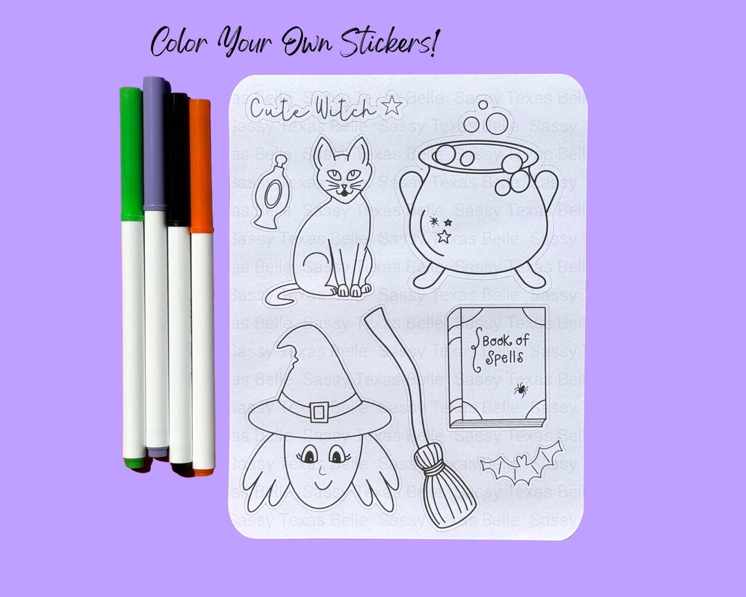 Halloween Color Your Own Sticker Sheet: Kids Craft Activity - Etsy