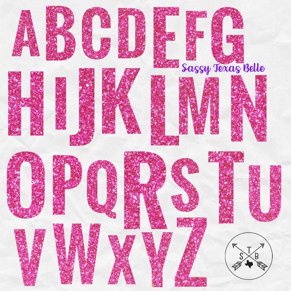 pink glitter digital alphabet letters elementos de diseno etsy