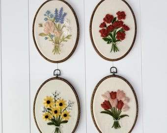 Needle Felted Flower Bouquet Wall Art – Floral Nursery Decor – Handmade Wool Flower Arrangement