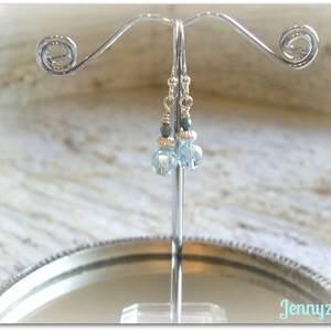 Aqua Czech Glass Dangle Earrings, with Sterling Silver Beads and Earwires