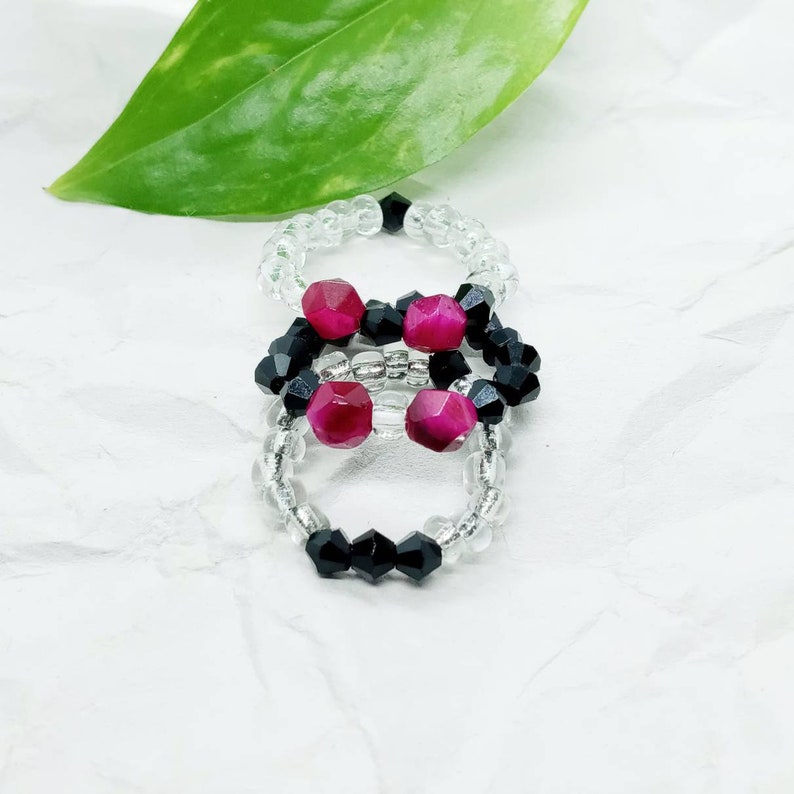 Gift for Her Gemstone Jewelry Beaded Stretchy Rings Stackable Seed Bead Rings Bohemian Accessories Colorful Rings for Her Cute Jewelry
