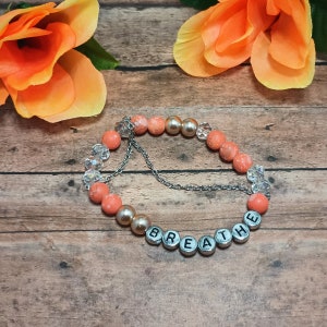 Orange and Silver breathe Beaded Stretch Bracelet With Silver Chain ...