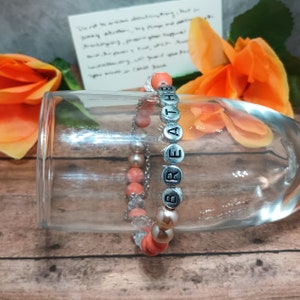 Orange and Silver breathe Beaded Stretch Bracelet With Silver Chain ...