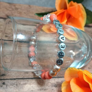 Orange and Silver breathe Beaded Stretch Bracelet With Silver Chain ...