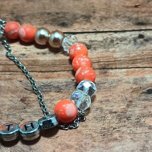 Orange and Silver breathe Beaded Stretch Bracelet With Silver Chain ...