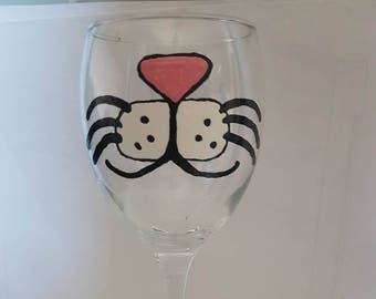 Hand painted Rabbit face wine glass.