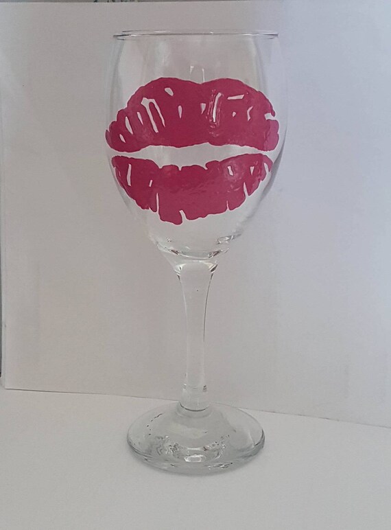 Pink lipstick mark wine glass Etsy