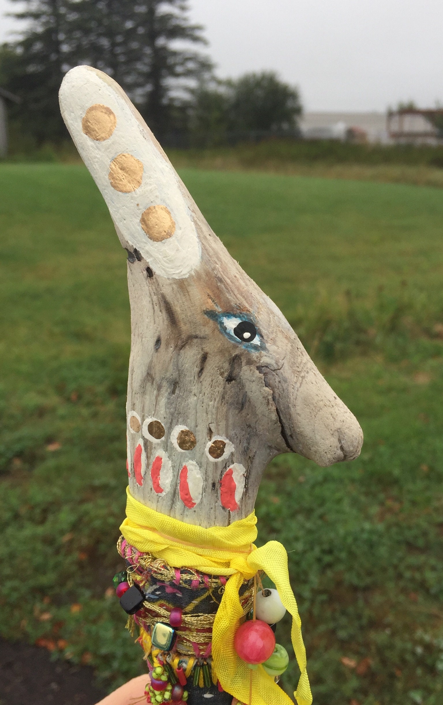 Animal Spirit,  Rabbit Totem Spirit Stick,  Talking Stick , Shaman Spirit , Artisian, Fertility Spirit, Embellished, Lk Superior Driftwood