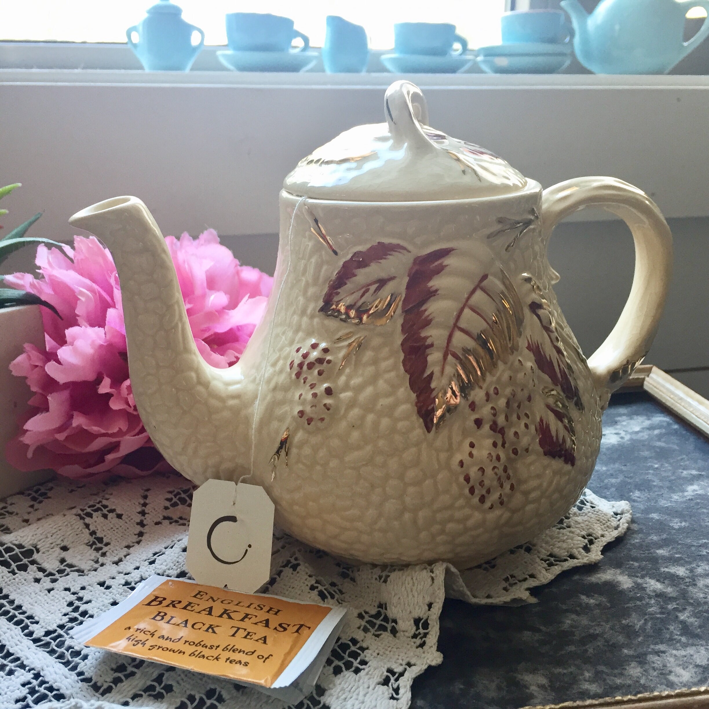 Vintage Teapot English Wade Bramble Cream and Gold Hand Etsy