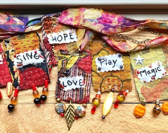 Handmade Banner Textile Prayer Flag Affirmation Banner Prayer Flag 7 Pieces ,Kantha Fabrics