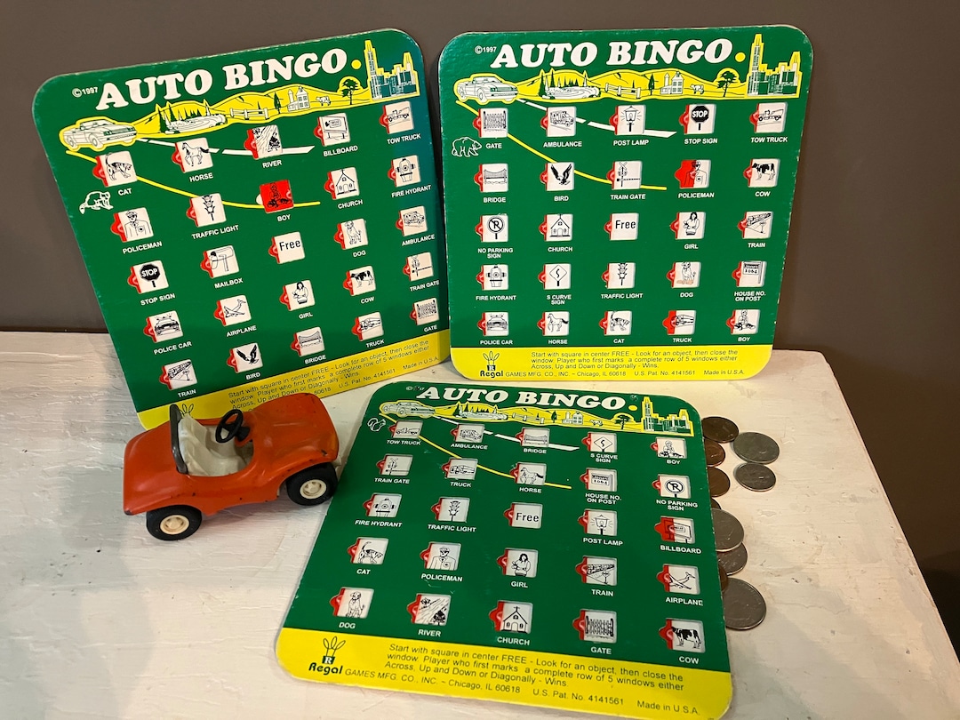 Vintage Auto Bingo Cards Road Trip Game Plastic Slide Game Set Etsy