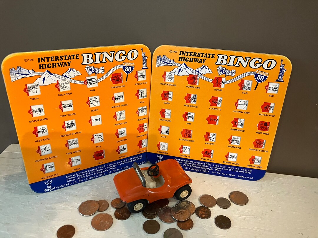 Vintage Auto Bingo Cards Road Trip Game Plastic Slide Game Set Etsy