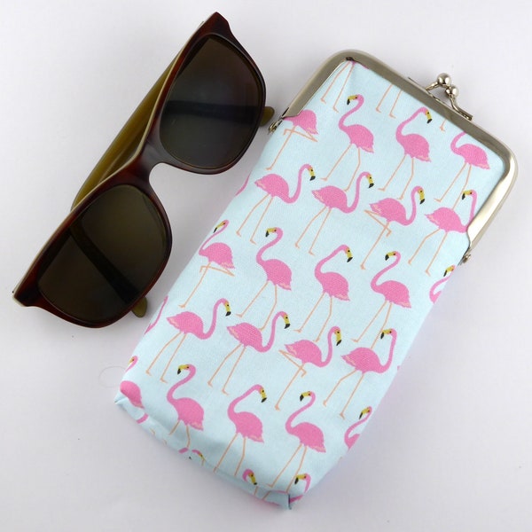 Glasses case, sunglasses case, flamingo bird case, protective case, bird case, designer case, clasped case, fabric case, glasses purse