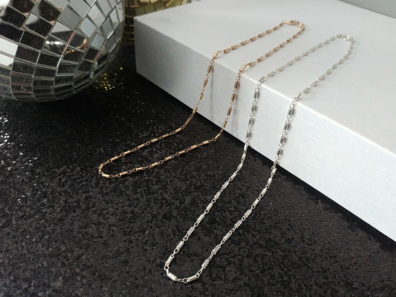 Everyday Tube Link Necklace Chain With Small Bars Gold - Etsy