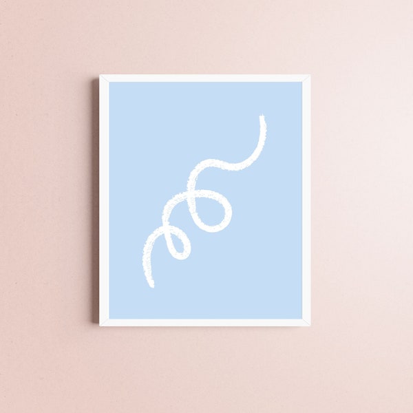 Blue and White Squiggly Line Wall Print | Modern Loopy Art Drawing | Printable Office or Home Decor