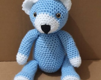 Blue Amigurumi Crochet Bear Plush, Baby Boy Gift, Handmade Soft Toy Plushie