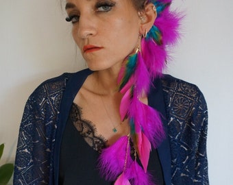 Pink color feathers ear cuff, ear braclet, Feather Ear Wrap, Hair Headpiece, Festivals, OOAK, burning man ear cuff, Festival cosplay