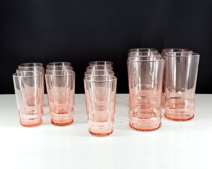 Pink Depression Glass Tumblers and Juice Glasses Barware Cocktail Drinkware 10oz and 5