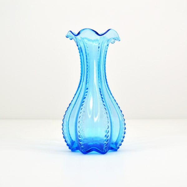 Petite Blue Vase by Imperial Glass – Beaded Edge Bud Vase #86 Bouquet Holder