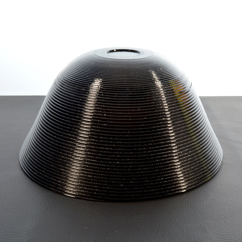 Large Ringed Black Glass Bowl Art Deco Studio Art Glass Reeded Opaque