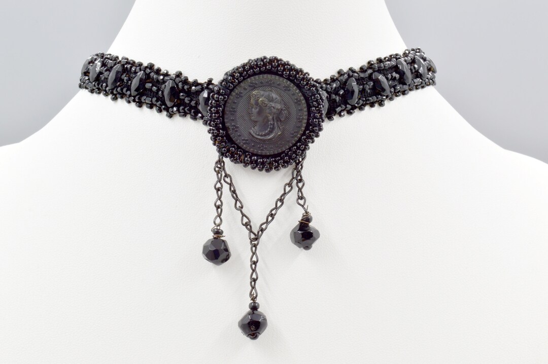 Antique Handmade Black Cameo Choker Necklace - Victorian Mourning ...