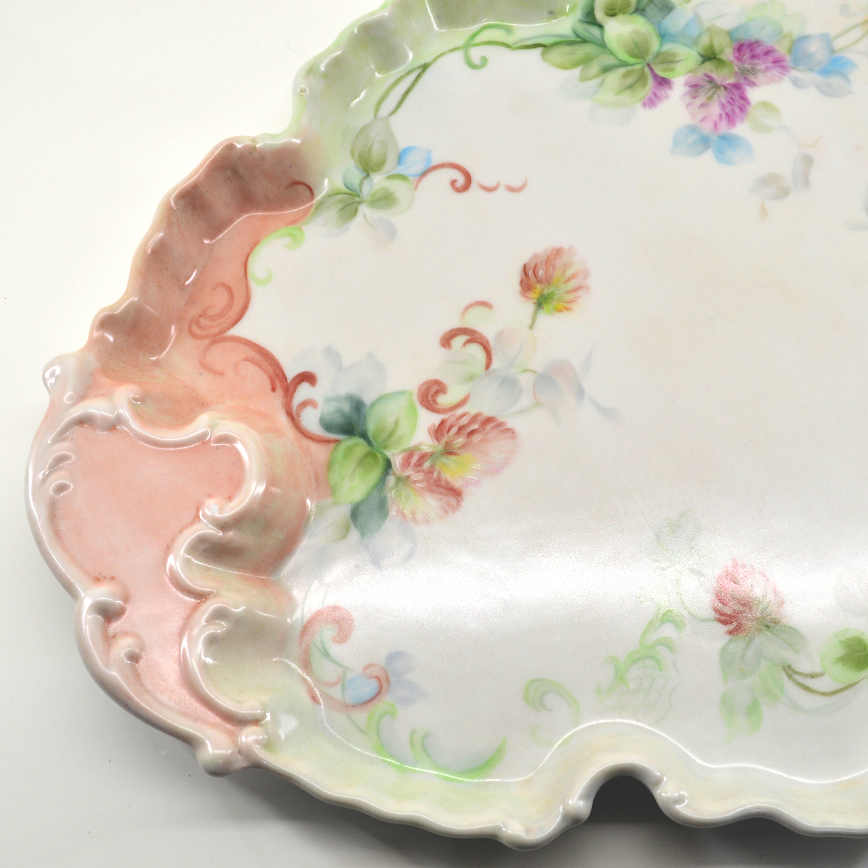 Large Porcelain Vanity Tray, Serving Tray, Trinket Dish Romantic Hand