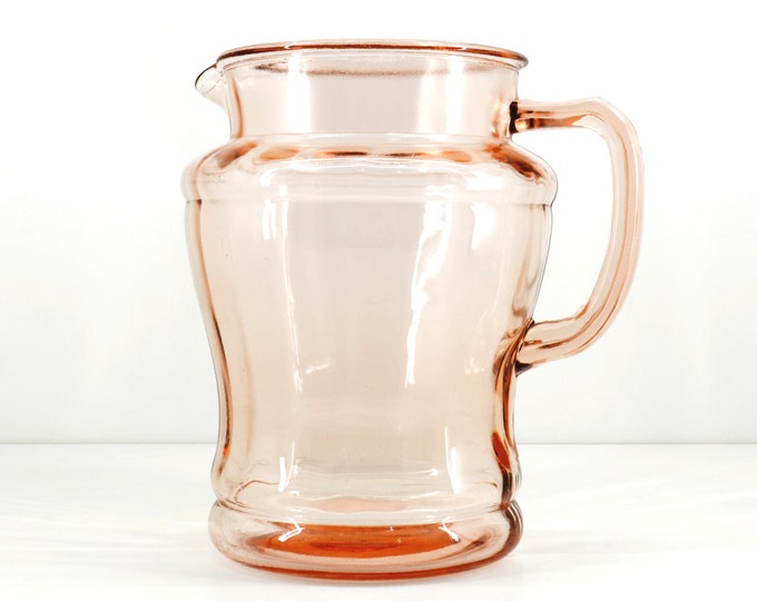 Large Pink Depression Glass Pitcher With Pillar Optic Pattern Etsy