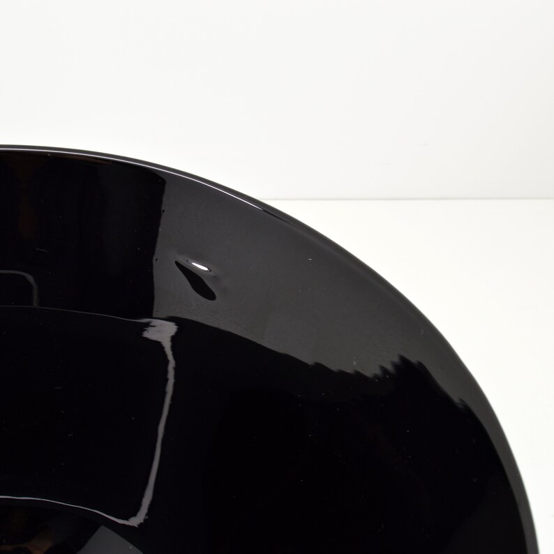 Large Ringed Black Glass Bowl Art Deco Studio Art Glass Reeded Opaque