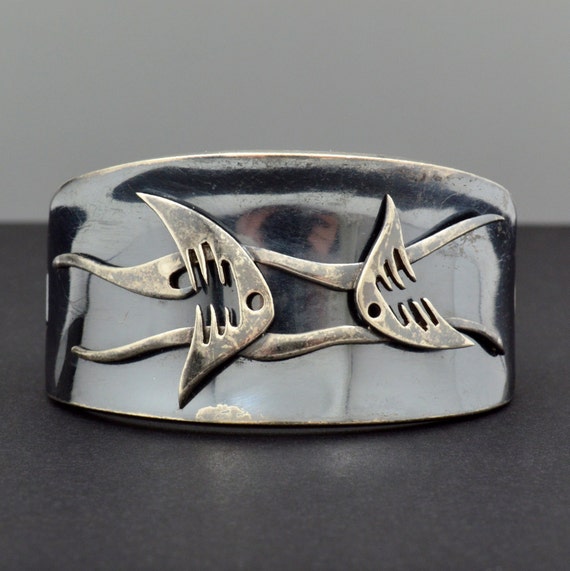 Ledesma Signed Fish Bracelet - Round Hinged Sterl… - image 2