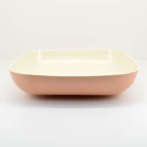 Large 10.5&quot; Serving Bowl FranciscanWare “Metropolitan” Coral & Cream--Vintage MCM Pastel Colorware Square Vegetable or Salad Serving Dish