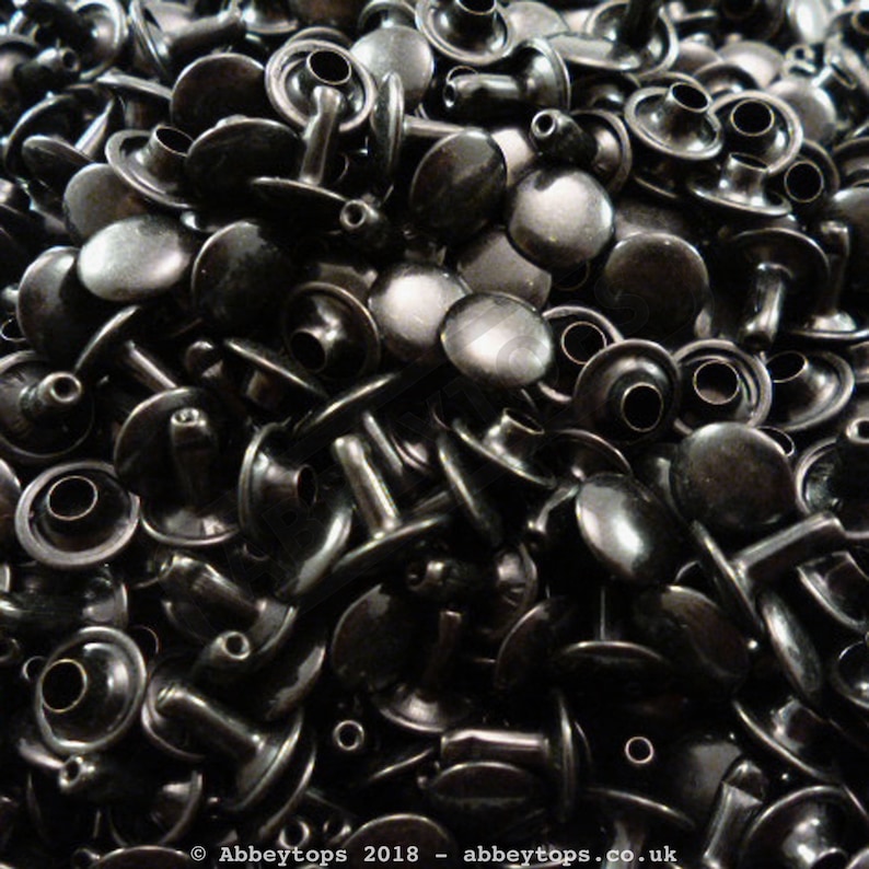 Double Cap Rivets 6x5 7x7 9x8, 9x10, 9x12 & 13x8 Stud Rapid Rivets Leather Craft Repair x100 Black