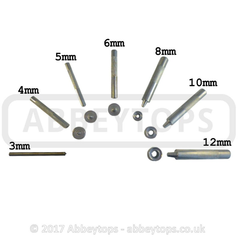 Ösen Setzwerkzeug Leder Handwerk Reparatur Tülle 3mm 4mm 5mm 6mm 8mm 10mm 12mm & 14mm mit 100 KOSTENLOSEN Ösen Bild 1