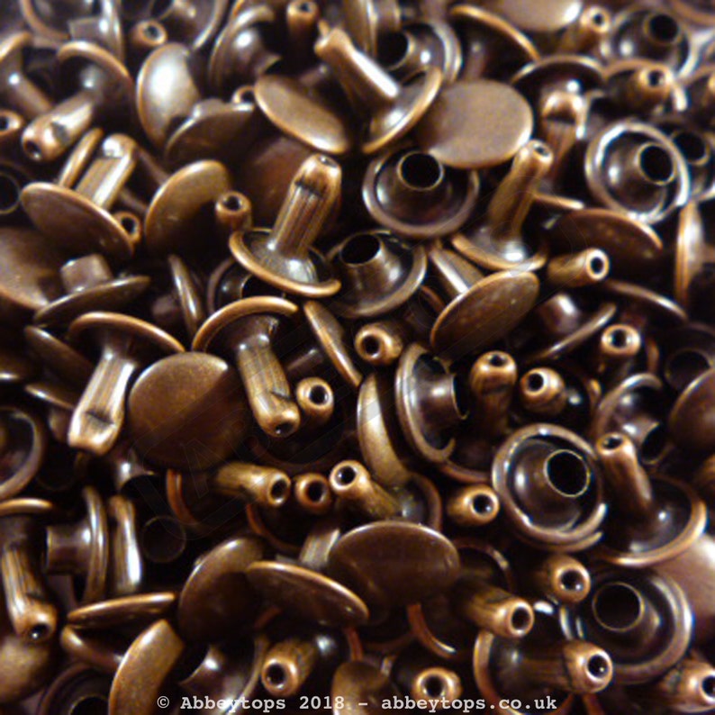 Double Cap Rivets 6x5 7x7 9x8, 9x10, 9x12 & 13x8 Stud Rapid Rivets Leather Craft Repair x100 Antique Copper