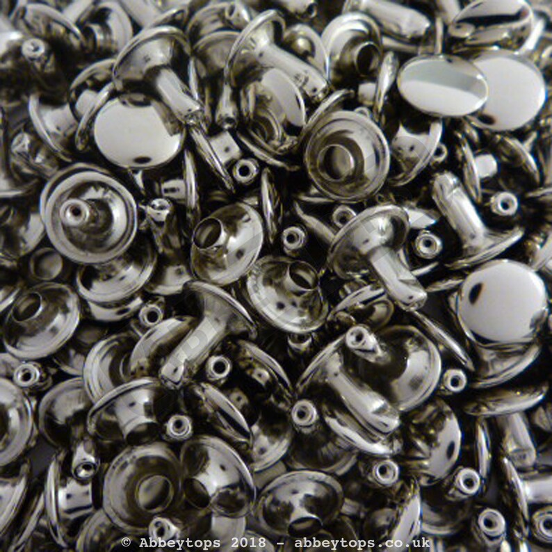 Double Cap Rivets 6x5 7x7 9x8, 9x10, 9x12 & 13x8 Stud Rapid Rivets Leather Craft Repair x100 Nickel