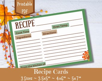 Thanksgiving Recipe Cards, PRINTABLE, Neutral Recipe Card, Kitchen, Baking, Cooking, Fall Minimal Recipe Card, 3.5x5, 4x6, 5x7 Recipe Cards
