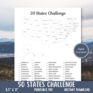 50 States Challenge, PRINTABLE United States Bucket List, US Fifty State Tracker, Travel Goals, Travel All 50 States Map, Roadtrip Checklist