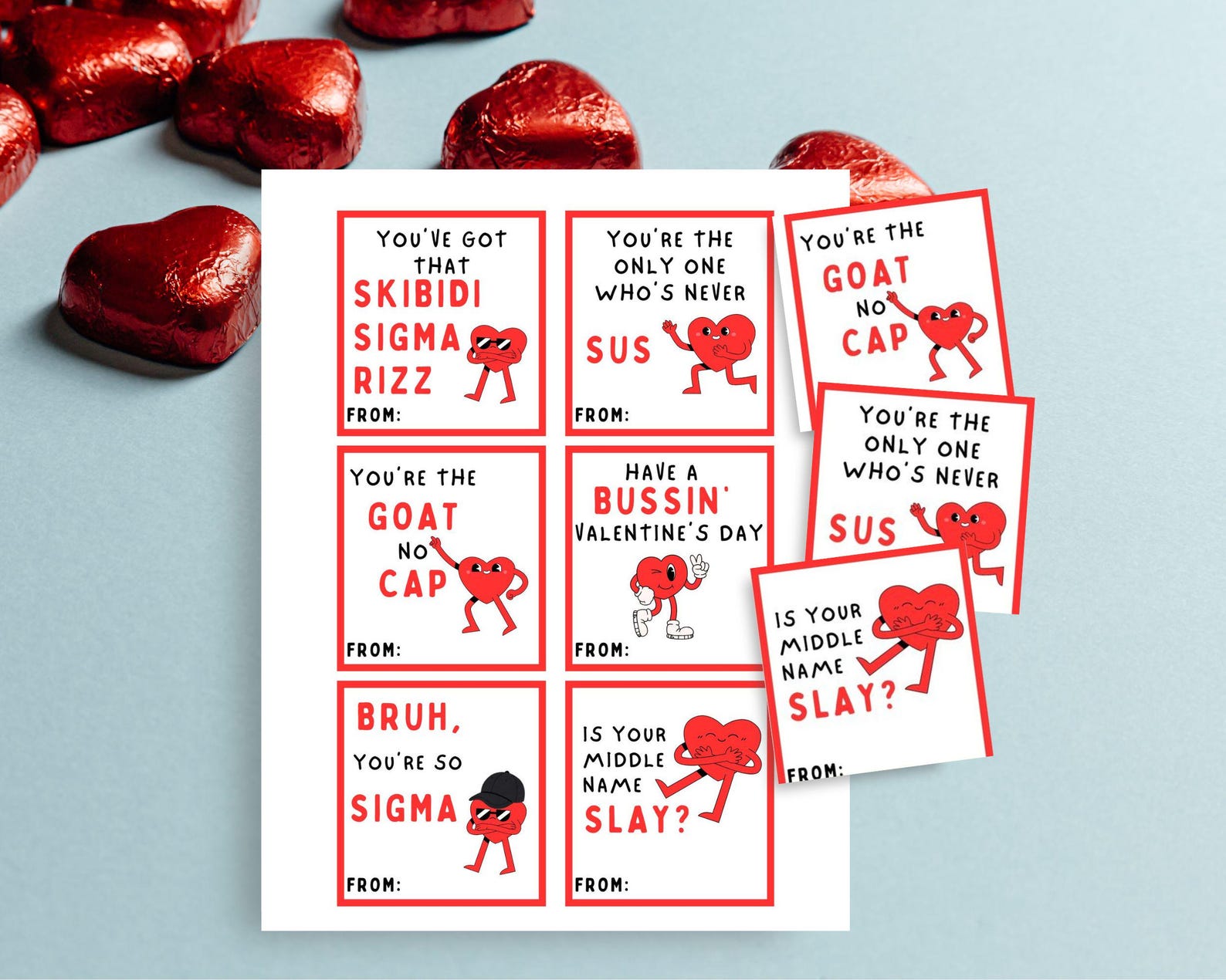 Skibidi Sigma Rizz Valentines, PRINTABLE Funny Valentines, Teen ...