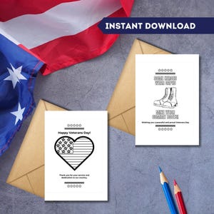 Veterans Day Greeting Card PRINTABLE, Happy Veteran&#39;s Day, Kids Hero Coloring Card, Military Thank You For Your Service, Instant Download