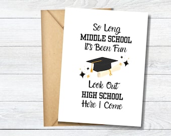 Biglietto di auguri per la fine della scuola media, Attenzione scuola superiore, Congratulazioni per la laurea di terza media, Promozione in terza media, Congratulazioni al diplomato