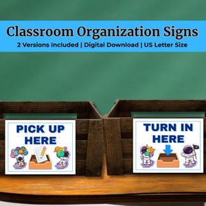 Homework Turn In & Pick Up Signs, PRINTABLE, Space Theme Classroom Decor, Student Work Station Organization, Homework Tray, Homework Folder