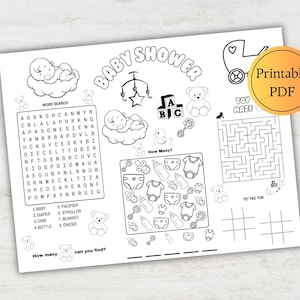 Baby Shower Activity Placemat, PRINTABLE Baby Shower Coloring for Kids, Baby Shower Kids Games, Baby Shower Color Page, Digital Download