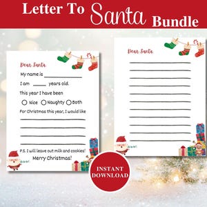 Letter To Santa Bundle, PRINTABLE Santa Letter, Kids Christmas Writing Activity, Dear Santa Letter, DIY Santa Letter, Fill In Santa Letter