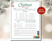 Christmas Wish List, PRINTABLE, Christmas Wishlist, Gift Questionnaire, Want, Need, Wear, Read Favorites List, Kids and Teens Christmas List
