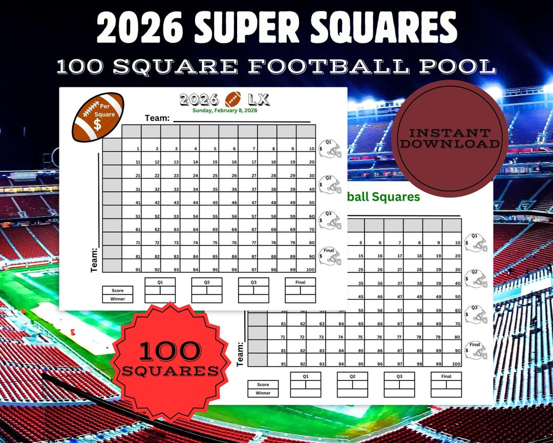 super big game football squares, printable 100 square football