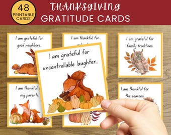 Thanksgiving Gratitude Cards, I Am Thankful For Card, Fall Holiday Table Activity, Printable PDF