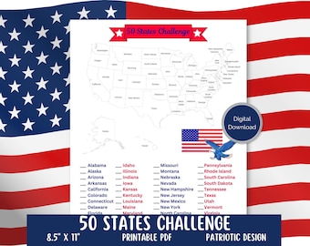 50 States Challenge Tracker, US Travel Checklist, Printable PDF