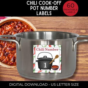 Chili Kochen Off-Topf-Etiketten, DRUCKBAR, Chili-Cookoff-Kontest, Chili-Nummernetiketten, Chili-Tags, Chili-Konkurrenz, Chili-Tasting-Contest-Etikett