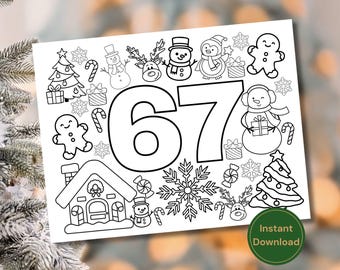 Desenho para colorir de Natal 6-7, IMPRIMÍVEL, Página para colorir de inverno 67, Jogo americano para colorir número 67, Páginas para colorir para crianças, Download digital
